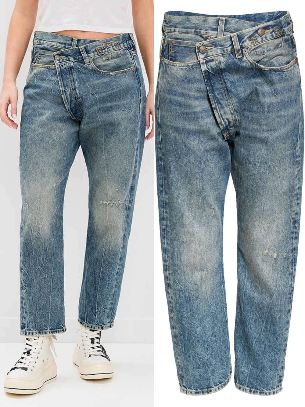 R13 Crossover Straight Leg Kelly Wash Distressed Size 29